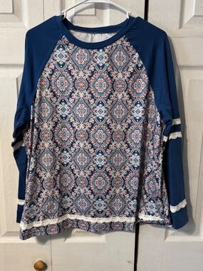 All Over Boho Print Boutique Brand Long Sleeve Top - Size Medium